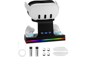 Ertisa VR Charging Dock for Oculus/Meta Quest 3, VR Charging Stand for Quest 3 VR Headset & Controller Display Bracket 2 in 1 VR Charging Stand Accessories VR Charger Station Base with RGB Light