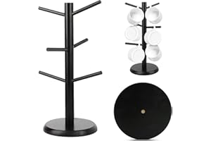 KILDOWS Albero Porta Tazze，Portabicchieri in Bambù，Porta Tazze con Struttura ad Albero，Porta Tazzine da Caffè，Verticale Portabicchieri Caffe Appoggio con 6 Ganci，per Appendere Gioielli，Tazze，Chiavi