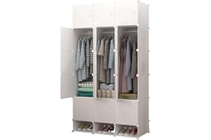 MAGIC SELECT Armario Modular. Estantería de Módulos. Organizador Modular de Ropa. Ropero para Hogar. Estante de Almacenamiento para Dormitorio, 18 Módulos, 2 Barras, 192x105 cm.