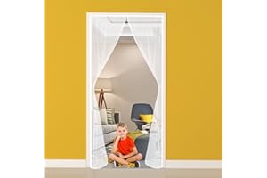 TTMLED Magnetic Fly Screen Door, 140x200cm Anti Mosquito Fly Curtain Door Screens Nets,Top-to-Bottom Seal Snaps Shut Automatically,French Door Patio Door,Full Frame Hook & Loop(White)