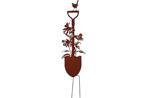 UNUS Bêche de Jardin avec Oiseau et Fleur - Chapeau de Soleil, Piquet en Métal Patiné Inoxydable - Décoration Aspect Rouille pour Terrasse, Balcon ou Pot