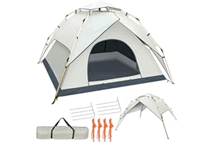 HJZ Camping Tent Automatic Instant Pop-Up Tent Family 3-4 Person Dome Tent, Waterproof Windproof Canopy Shelter Portable for Backpacking Trekking Camping Hiking Climbing Picnic Beach Fishing Outdoor