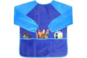 FUNNYTEK Delantal para niños de 8 a 10 años, 3 bolsillos, delantal infantil con mangas largas, bata de pintura, delantal para manualidades, delantal para manualidades, cocina, hornear