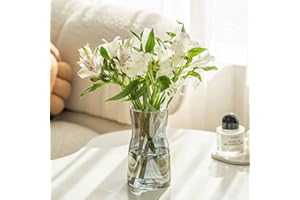 HYCKee Flower Glass Vase for Decor Home Handmade Modern Large Flower Vases for Centerpieces Living Room Kitchen Office Wedding 20cm (Grey)