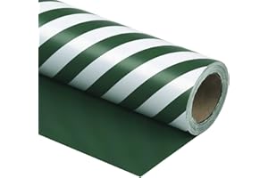 RUSPEPA Papel De Regalo Reversible - Mini Rollo - 43,2 Cm X 10 M - Diseño Verde Oscuro Y Rayas Para Navidad, Cumpleaños, Bodas Y Baby Shower