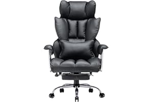Efomao krzesło biurowe ergonomiczne z ekoskóry, duże i wysokie, udźwig 200 kg, regulowane oparcie, fotel komputerowy obrotowy z podnóżkiem i podparciem lędźwiowym