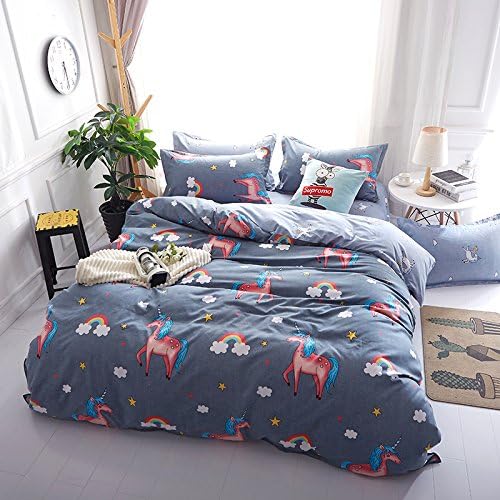 MDCT Rainbow Horse Unicorn Printed Comforter Protect Duvet Cover Pillowcase Set Double Size