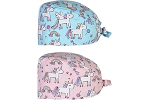 WMUVAZA Krankenschwestermütze, 2 Stück OP Haube Verstellbar mit Knopf Arbeitskappe Baumwolldruck, Kopfbedeckungen für Krankenschwestern,Weiche, Bedruckte OP-Haube aus Baumwolle