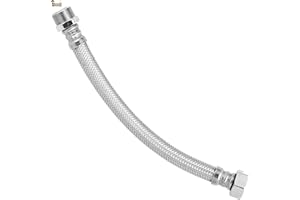 BricoLoco.com Latiguillo fontanería flexible de agua para cisterna wc, grifo lavabo o fregadero de cocina o baño. Acero inoxidable. Racores de latón. Hembra – Macho. (1, H 1/2" - M 1/2" Largo 10 cms.)