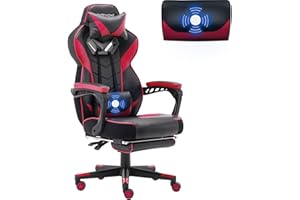 Bonzy Home Gaming Chair for Adults with Footrest and Massage, Racing Style Gamer Chairs with Headrest and Lumbar Pillow, Ergonomic PC Game Chair Height Adjustable for Kids Boys Teens, Red