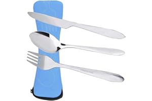 Prettyui Silverware Cutlery Set Stainless Steel with Organizer Bag Travel Camping Flatware Dinnerware Tableware Kit with Storage Lunch Box for Picnic School Knife Fork Spoon Set Blue Case（3 Pack）