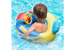 CYSOCOOL Toddlers Kid Inflatable Swimming Float Pool Seat Boat Cute Car Baby Floatie Safe Seat Swim Ring with Steering Wheel Lake Float Raft Air Bed Floating Mattress for Girls Boys 1-5 Years