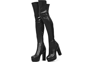 COOLCEPT Femmes Cuissarde Bottes Talons Chunky Fermeture Éclairper