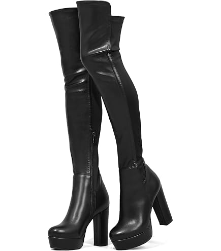 Onsoyours Bottes Cuissardes Femmes Stretch Cuir PU Haute - Bottes Slim Fit À Lacets Style Chevalier Chaudes Genou