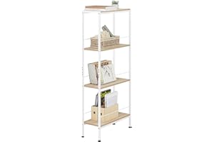WOLTU Scaffale Salvaspazio da Cucina a 4 Ripiani, Scaffale Angolare per Bagno, Soggiorno, Camera da Letto, Stile Nordico, in Legno e Metallo, Rovere Chiaro+Bianco, 50x20x110cm, RGB53whe