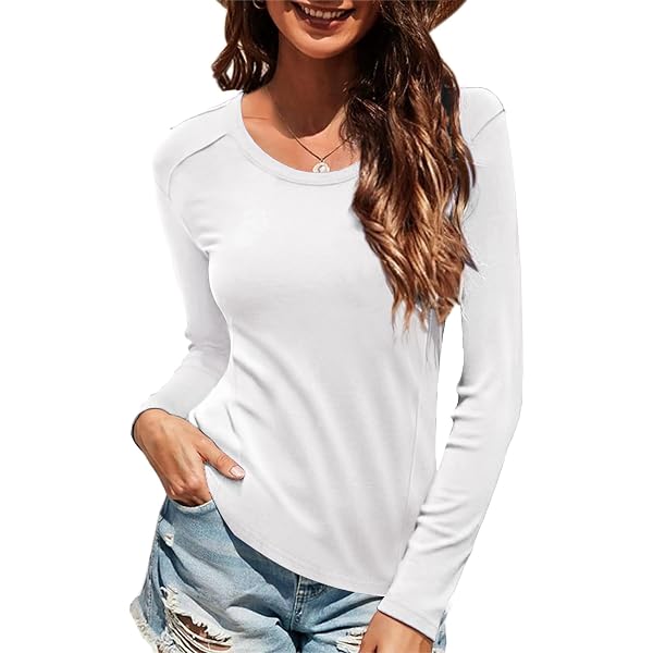 T-shirt Manches Longues Femme - Col Rond, Coupe Ajustée - Basique Décontracté En Polyester élasthanne - 4