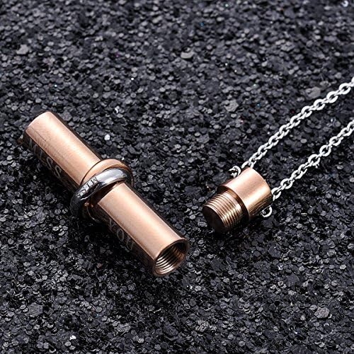VALYRIA Silver and Rose Gold Cremation Jewellery Stainless Steel Two-Color Ring Miss You Cylinder Urn Pendant Memorial Ash Keepsake