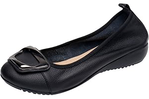 Jamron Damskie Prawdziwa Skóra Buty Komfortowe Miękka Podeszwa Baleriny Nisko Obcas Klinowy Mokasyny