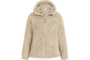 Pioneer Camp Fleecejacke Damen mit Kapuze Warm Flauschig High-Pile Teddyfleece Vollreißverschluss Outdoor Kuscheljacke Sherpa Jacke für Alltag Zuhause