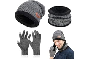 Udbrud Cappello Sciarpa e Guanti Touch Screen Uomo, 3 in1 Inverno Berretto Scaldacollo Guanti Set Uomo Donna 3 Pezzi Cappello Uomo Donna Invernali con Scaldacollo Berretto