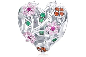 YOAME Charm a forma di cuore, in argento Sterling 925, con fiore rosa, compatibile con braccialetti Pandora