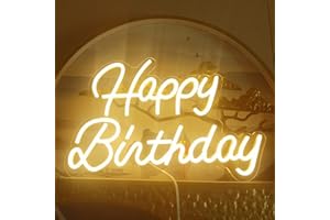 HFHungkeong Happy Birthday LED Neonlicht Deko Nachtlicht für Schlafzimmer Bar Hochzeit Café Weihnachten Jahrestag, Happy Birthday Party Schriftzug Leuchtreklame mit dimmbarem Schalter (warmweiß)