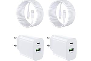 BHHB [2 Unidades] Cargador USB-C 30W, 2 Puertos [USBC + USBA] con Cable USB-C 2M para i-Phone 11/12/13/SE/14/15/16 Pro MAX, Cargador Rápido PD3.0, Adaptador Dual-Port