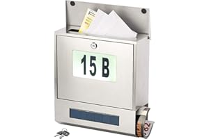 Lunartec Oświetlenie skrzynki na listy: skrzynka na listy ze stali nierdzewnej, lampa solarna, numer domu, skrzynka na gazety, 3 diody LED (skrzynka pocztowa z numerem domu, skrzynka na listy z