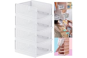 Baketron 4PCS Wardrobe Storage Organiser Drawers For Inside Wardrobe, Collapsible Storage Box Stackable Drawers, Storage Shelves, Plastic Drawers Storage Unit 18.5CM