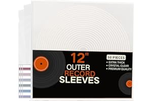 HANCHENG 50 x Vinyl Record Outer Sleeves 12" LP|Extra Thick 140 Micron|With Sticky Notes|Glass Clear & Made From Polypropylene | Fit Single Albums LPs