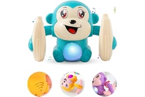 Bzkid Dancing Monkey Toy with Voice/Touch Sensor, Rolling & Spinning Monkey Doll Toy, Light & Sound Effect Toys for Toddler, Voice Controlled Banana Sensored Monkey, Durable ABS Plastic - WITH BATTERY