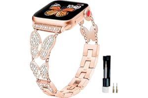 RXXR Kompatibel für Apple Watch Band 38mm 40mm 41mm Edelstahl Armband Kristall Strass Diamant Ersatz Armband für Apple Watch Serie 10/9/8/7/6/5/4/3/2/1