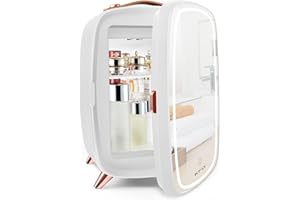 KFO Przenośna Lustrzana Lodówka Kosmetyczna Z Oświetleniem LED, 6-litrowa Przenośna Mini Lodówka Do Makijażu, 4-litrowy/6 Can 3-LED Lustrzany Tryb Światła, Do Makijażu Storag