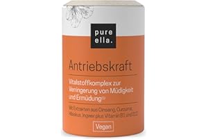 ‎PURE ELLA PURE ELLA ANTRIEBSKRAFT - Energie für den Tag - Nahrungsergänzungsmittel Vegan, Extrakte aus Ginseng, Curcuma, Ingwer, Hibiskus Plus Vitamin B1 und B12 - Ohne Zucker, 60 Kapseln