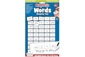 FIESTA CRAFTS LTD Fiesta Crafts Magnetic Words Reception Year - Learn to Read & Write Magnets for Kids with 50 Word Pieces, Magnetic Board & Dry Wipe Pen - Early Development & Activity Toys for 4+ Year Olds