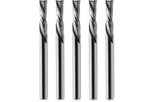 TIMELEE 5 Pcs Down Cut Router Bits CNC End Mill, 2 Flutes Spiral Milling Cutter Tools, Solid Carbide CNC Bits with 0.125 inch (3.175 mm) Shank and Cutting Diameter CNC Mill Sets for Wood MDF Engraving