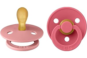 BIBS Colour Symmetrical Schnuller 2er Pack, BPA-frei Dummy-Schnuller, Symmetrischer Nippel. Naturkautschuk/Latex, Hergestellt in Dänemark, Größe 1 (0-6 Monate), Dusty Pink/Coral