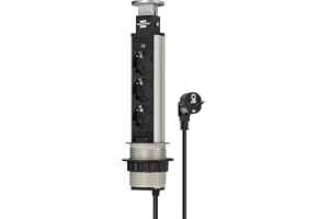 Brennenstuhl Tower Power Grenuttag 3-vägs (Bordsuttag med 2m Kabel, Uttag är helt infällbar) silver