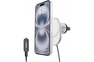 ‎BELKIN Belkin BoostCharge Pro magnetyczna bezprzewodowa ładowarka samochodowa 15W z Qi2, uchwyt samochodowy kompatybilny z MagSafe do kratki nawiewu dla iPhone 16-12, w zestawie kabel USB-C i ładowarka 20W