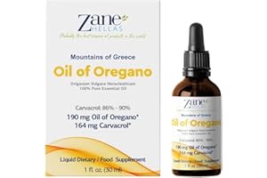 ZANE HELLAS PROBABLY THE BEST OREGANO OIL PRODUCTS IN THE WORLD Zane Hellas 190 mg Oregano Oil-164 mg Carvacrol per Serving-4 Drops Daily. 100% Greek Undiluted Oil of Oregano. 86%-90% Min Carvacrol. Probably The Best Oregano Oil in The World. 1 fl. oz.-30ml.