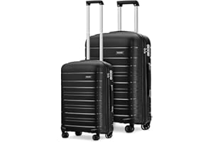 KONO Luggage Sets Gepäcksets Koffer Trolleys Set 2 Teilig Kofferset Polypropylen Hartschalenkoffer Reisekoffer mit 4 Rollen und TSA Schloss, Kofferset-XL-M (Schwarz)