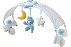 Chicco Arche Arc en Ciel Jeu de Développement 2 en 1 Compatible avec le Lit Next2Me, Panneau de Berceau avec Arche Arc-en-ciel et Veilleuse avec Musique et Pendentifs - Jouet Bébé 0+ Mois, bleu