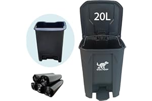 AkoSlale 20L Dog Waste Bin for Garden – Hands-Free Foot Pedal, Odour-Control Lid, Removable Inner Bucket + 100 Bags – Weatherproof Outdoor Dog Poo Bin for Patio & Training Areas