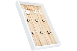 volumoon Drewniany uchwyt na klucze, naścienny stojak na klucze z 6 haczykami, montowany na ścianie, kreatywna drewniana skrzynka na klucze, do salonu, kuchni, biura (20 x 30 cm)