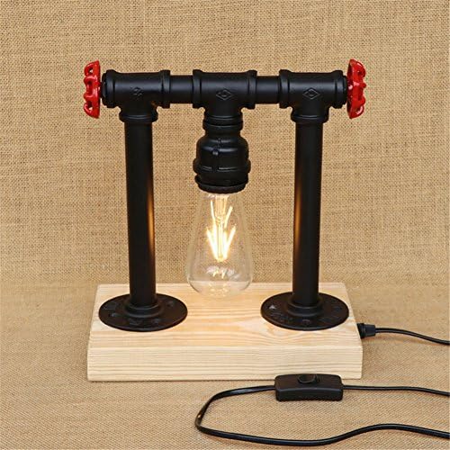 DFGDF Wooden Nordic creative romantic antique vintage wooden bedroom bedside lamp decoration pipes wood table lamp