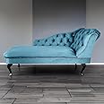 Paradise Furniture RegentTufted Chaise Lounge Sofa & Seating Handmade Velvet Living Room Bedroom Hallway Black Accent Chair (Right Hand, Sky)