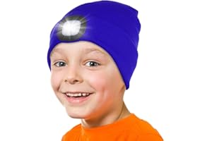 Attikee Kids LED Beanie with Headlamp - Rechargeable 4 LED Lighted Hat with Torch, Adjustable Brightness Winter Knit Cap for Cycling, Running, Camping, Night Walking for Boys & Girls