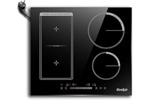 Piano Cottura Induzione con Spina, Cooksir Piano di Cottura a 4 Piastre, 3500W, Piano di Cottura da Incasso con Zona Flex, Blocco del Bambino, Comando a Sfioramento a Scorrimento