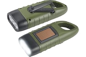 HENGBIRD Latarka LED, 2 sztuki, solarna latarka LED, z korbą ręczną, latarka z korbą, wodoszczelna latarka z karabińczykiem do zawieszenia, na wędrówki, wyposażenie awaryjne