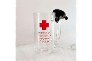 Framan Jarra de cerveza para Emergencias. Jarra de Cristal con Timbre. En caso de Emergencia pide una Cerveza. 400 ml. Cristal y metal
